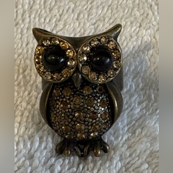 Sparkling Owl Statement Ring - Adjustable Band - Picture 2 of 12
